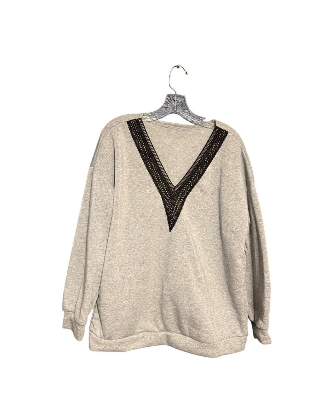 Oversized Grey Tunic With Black Lace V-Neck Collar